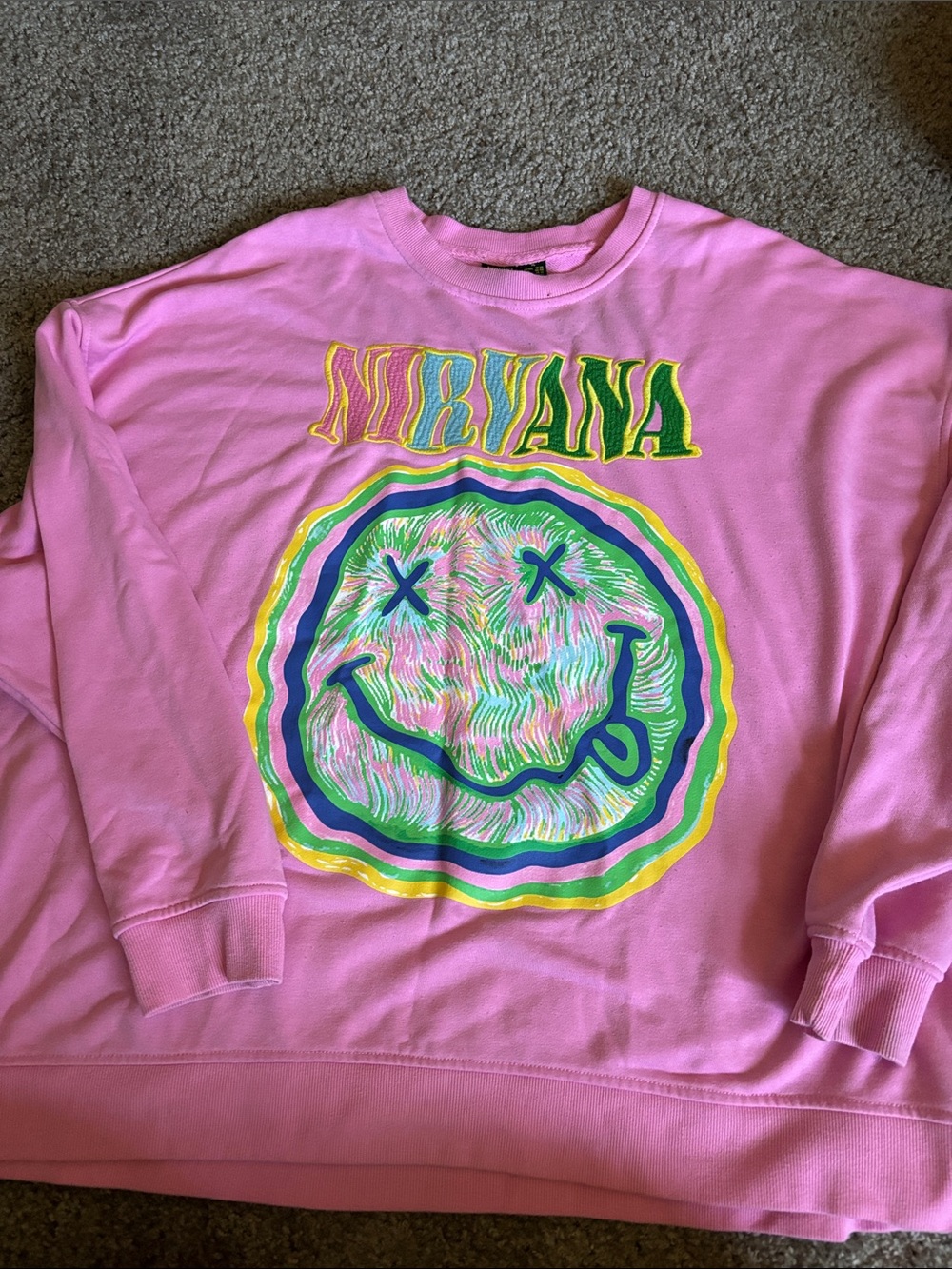 NIRVANA Pink Sweatshirt with Multicolor Neon Smiley